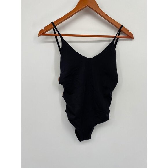 NWOT AERIE BLACK SIDE BRONZE HOOPS SIZE XS SWIM SUIT OPEN BACK REMOVABLE BRA PAD - Picture 1 of 5
